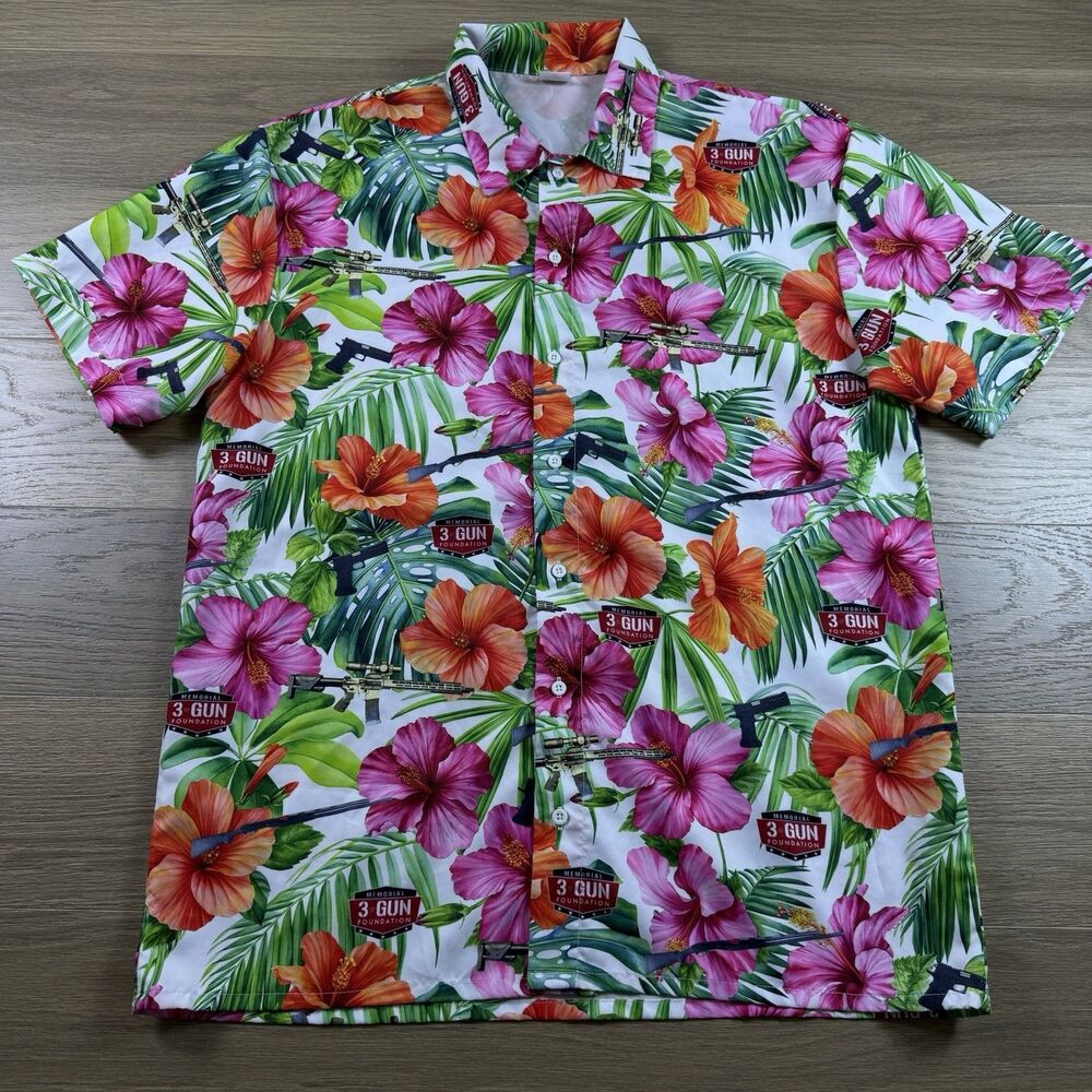 Memorial Valor Foundation Shirt Men 2XL Hawaiian 3 Gun Foundation Floral 2A